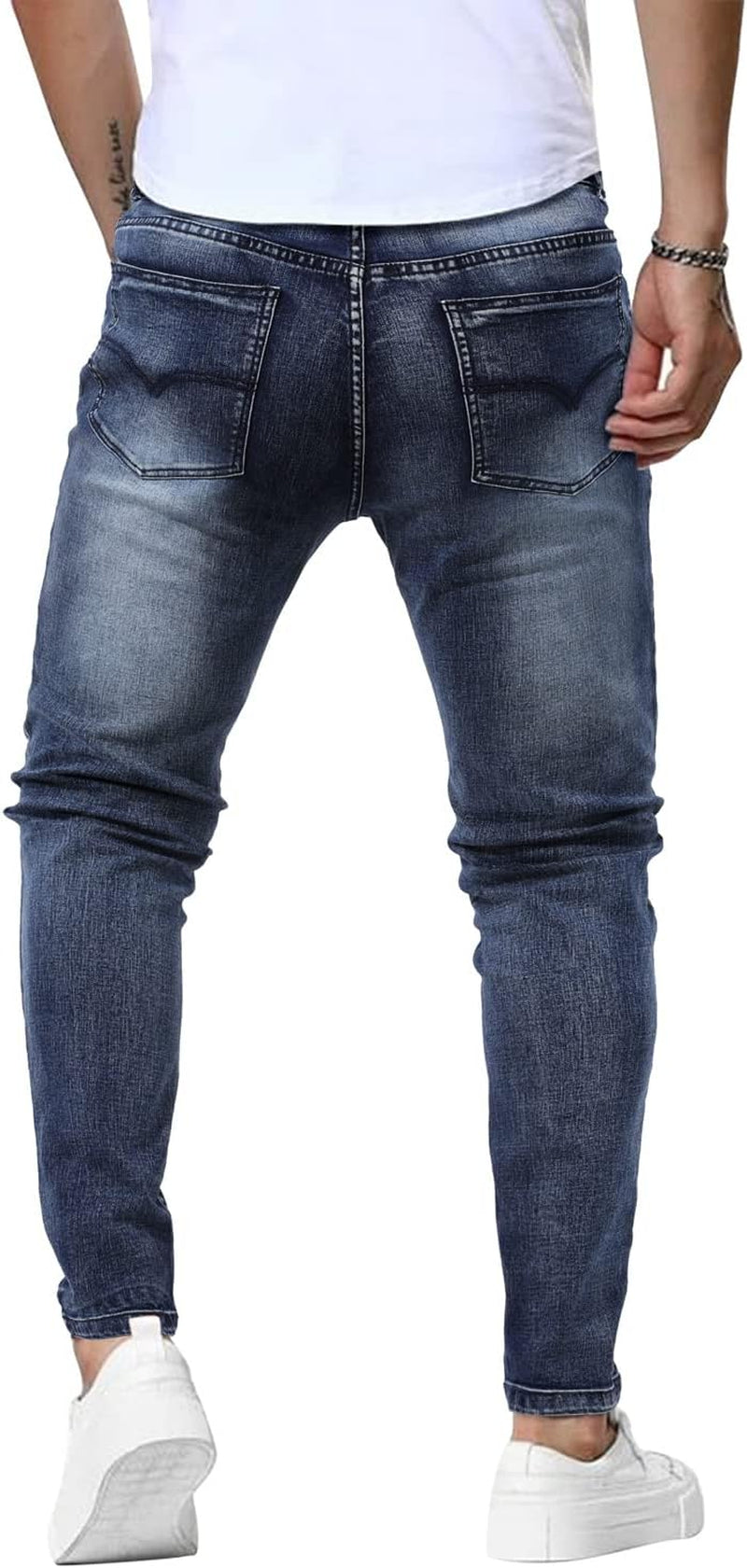 Men's Blue Jeans Slim Fit Skinny Denim Stretch Tapered Jean Pants