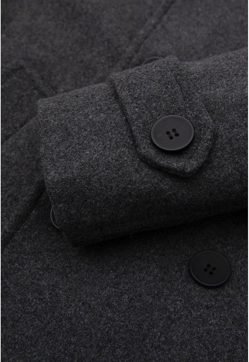 Grey Men'S Wool Blend Double Breasted Pea Coat 