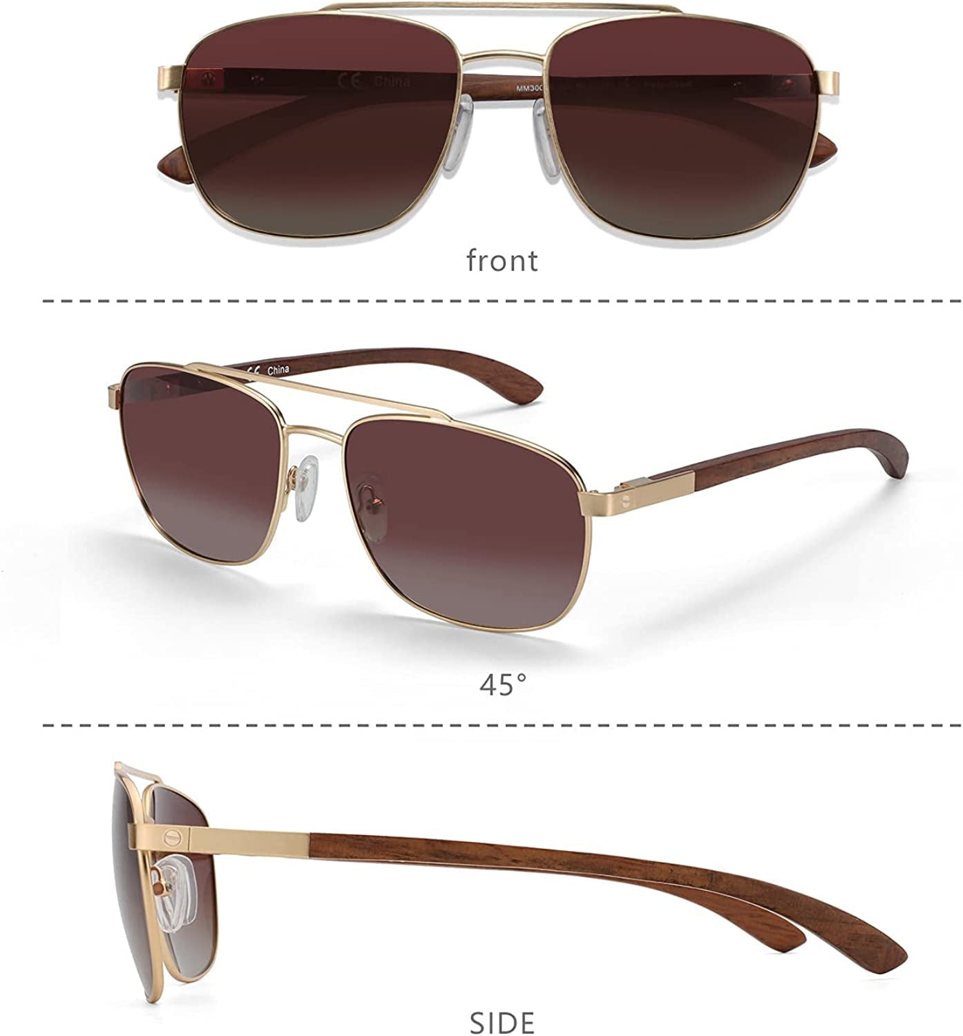 Aviator Wood Polarized Sunglasses for Men 100% UV Protection