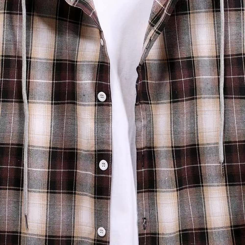 Men'S Long-Sleeve Plaid Hooded Flannel Shirts with hood