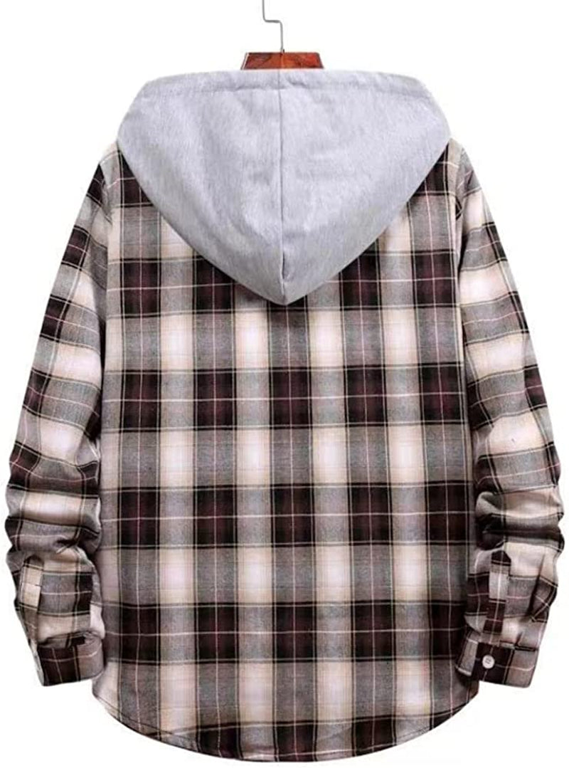 Men'S Long-Sleeve Plaid Hooded Flannel Shirts with hood