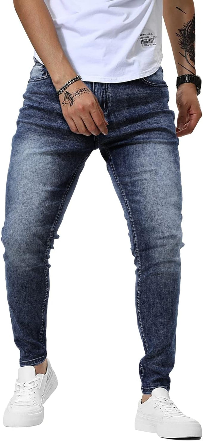 Men's Blue Jeans Slim Fit Skinny Denim Stretch Tapered Jean Pants