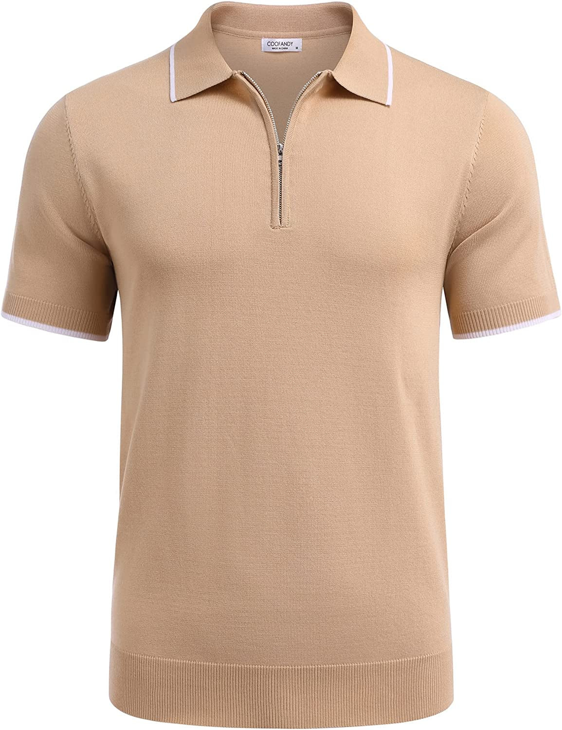 Men'S Zipper Polo Shirt Casual Knit Short Sleeve Polo T Shirt Classic Fit Shirts