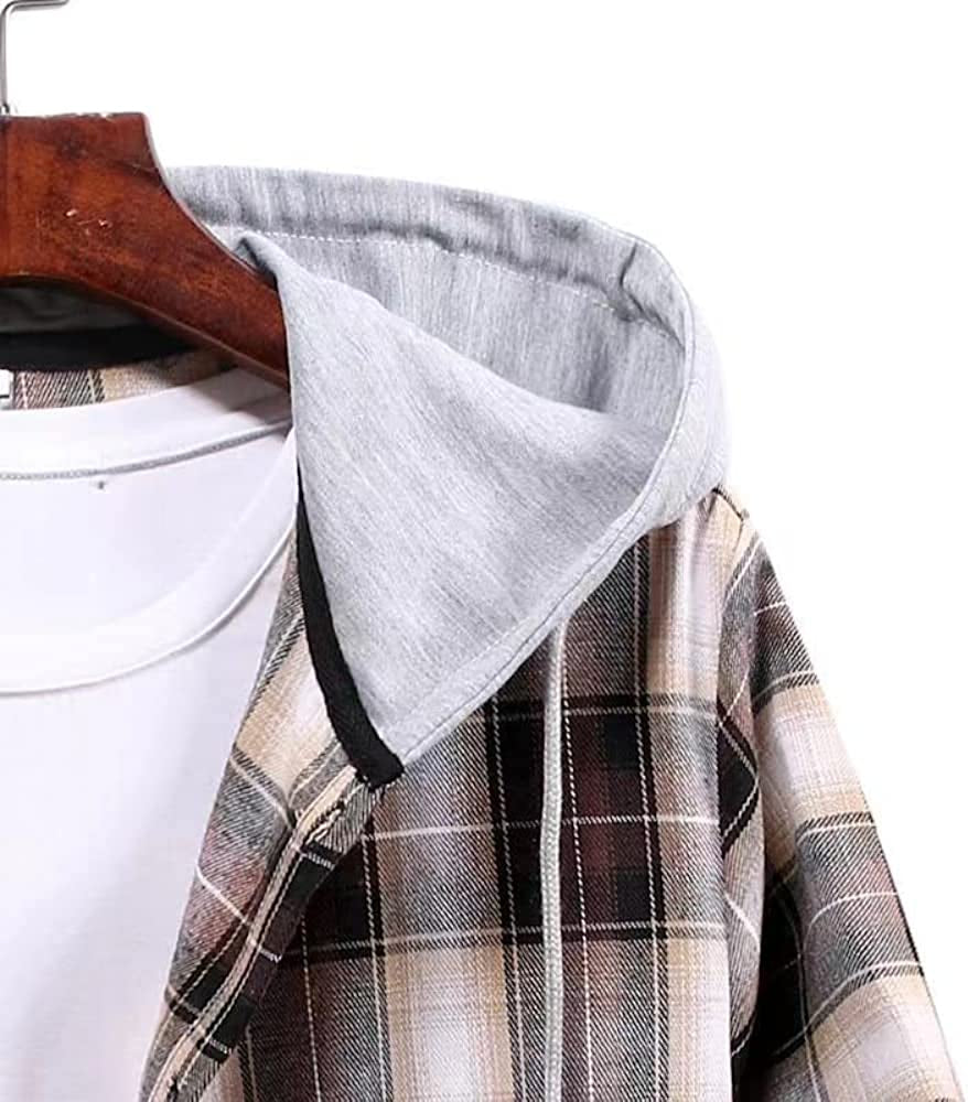 Men'S Long-Sleeve Plaid Hooded Flannel Shirts with hood