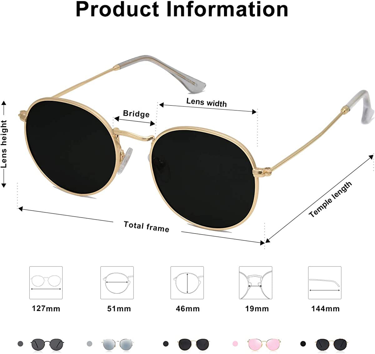 Small round Polarized Sunglasses for Women Men Classic Vintage Retro Shades UV400 SJ1014