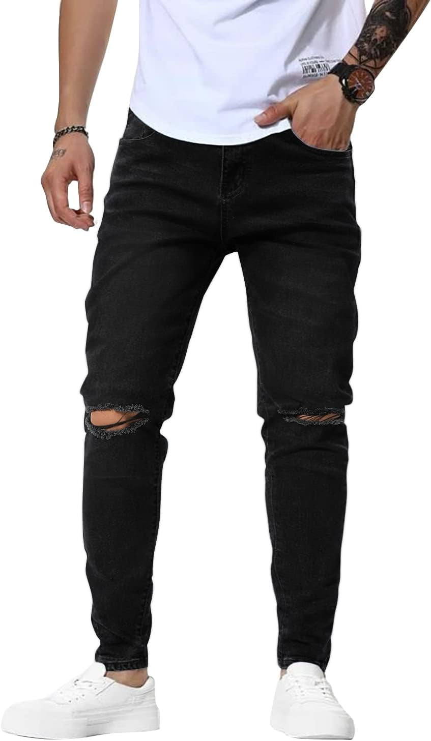 Men's Black Jeans Slim Fit Skinny Denim Stretch Tapered Jean Pants