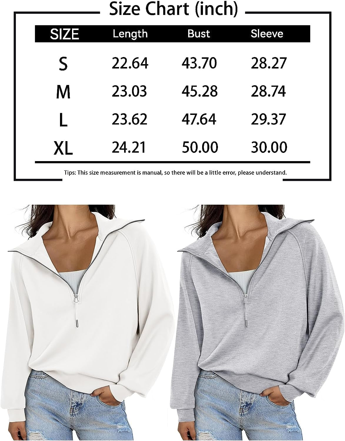 Womens Oversized Sweatshirts Half Zip Pullover Long Sleeve 