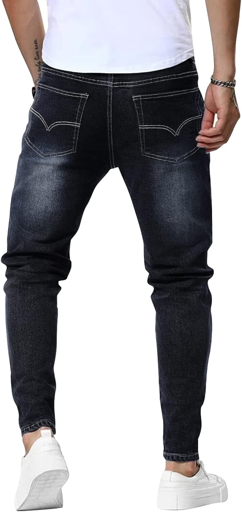 Men's Dark blue Jeans Slim Fit Skinny Denim Stretch Tapered Jean Pants