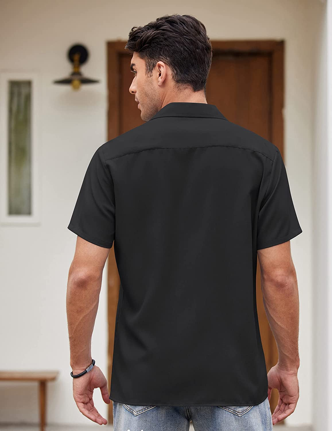 Men'S Vintage Bowling Shirt Short Sleeve Button down Summer Cuba Beach Shirts