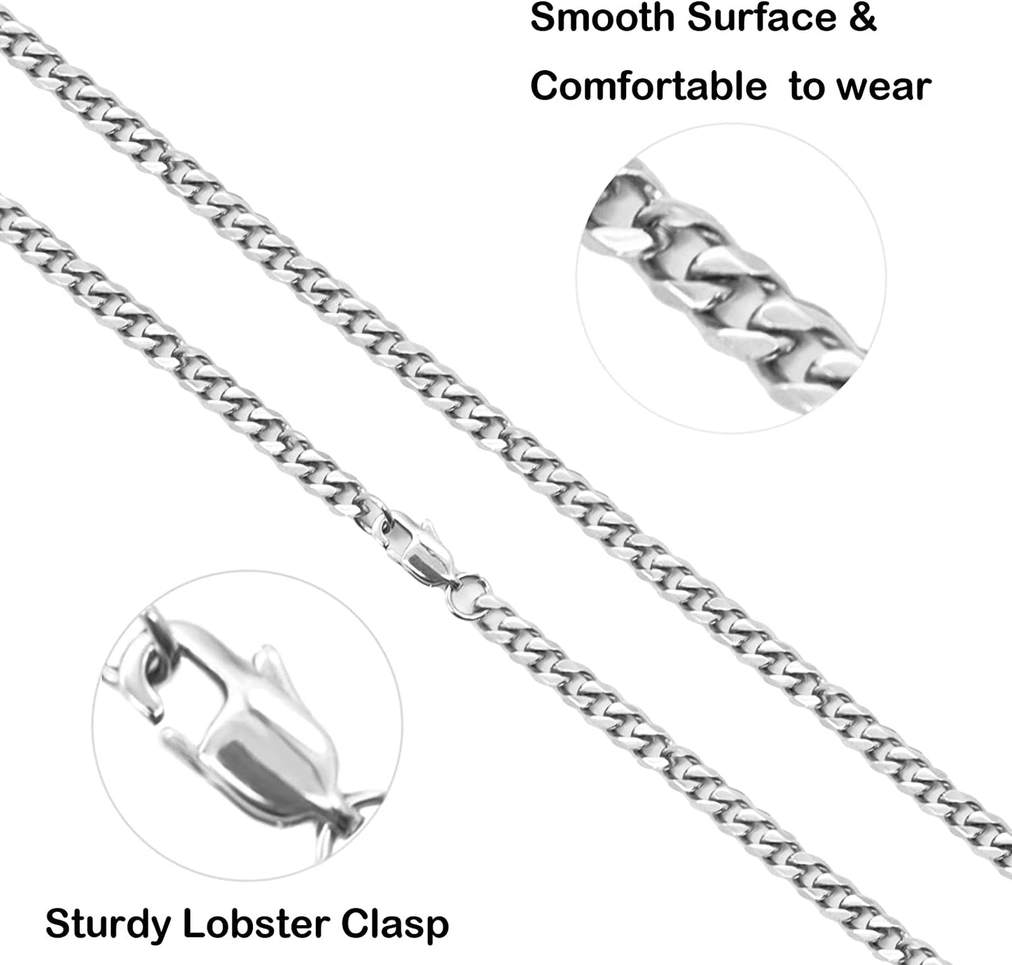 Cuban Link 5Mm Mens Silver Chain 18, 22, 26 Inch