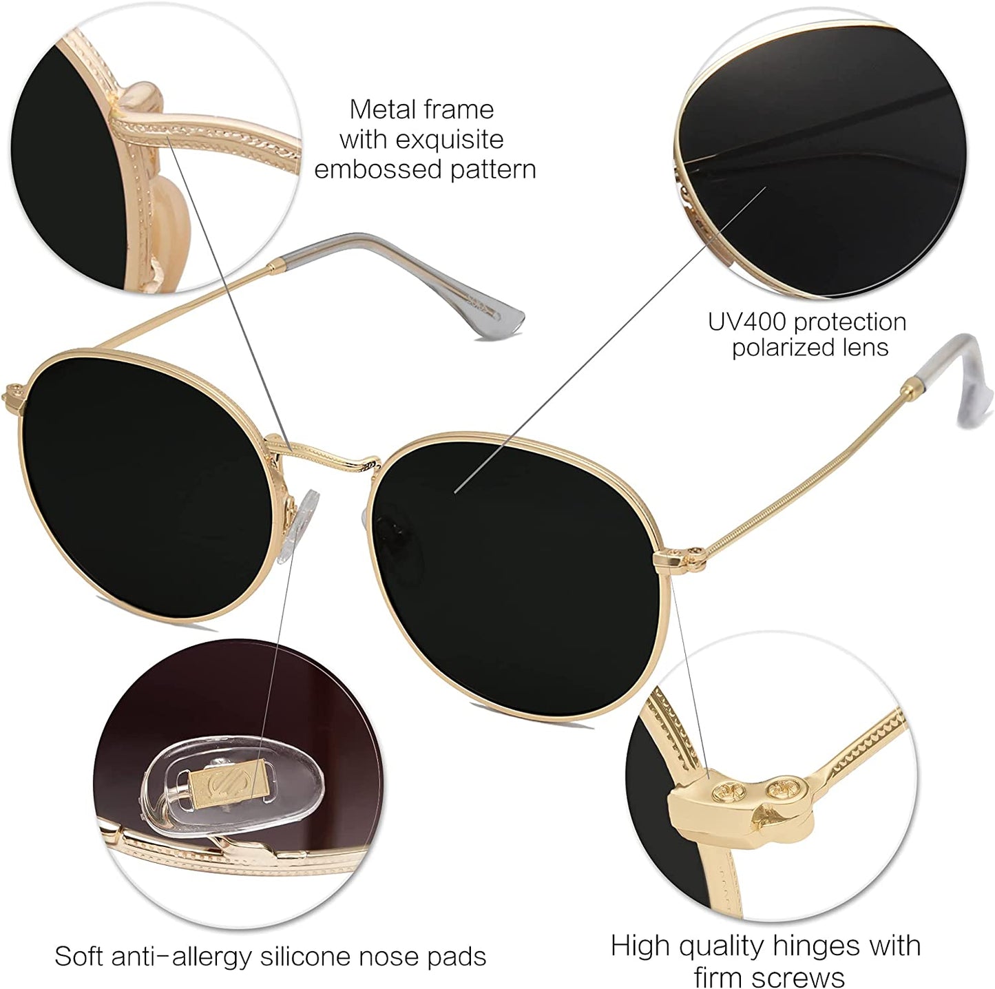 Small round Polarized Sunglasses for Women Men Classic Vintage Retro Shades UV400 SJ1014