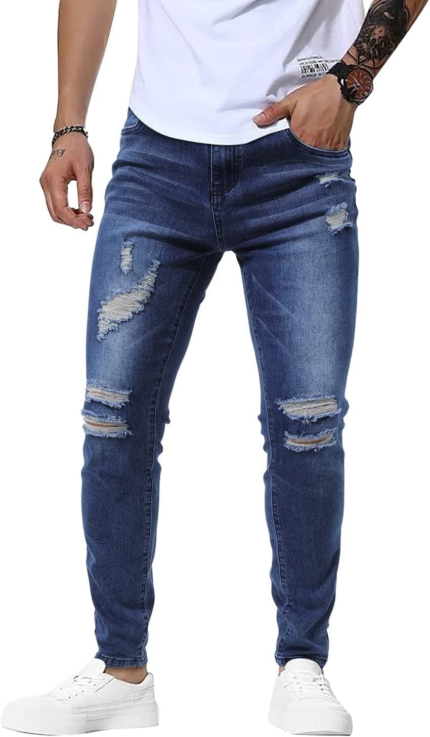 Mens Jeans Slim Fit Skinny Denim Stretchy