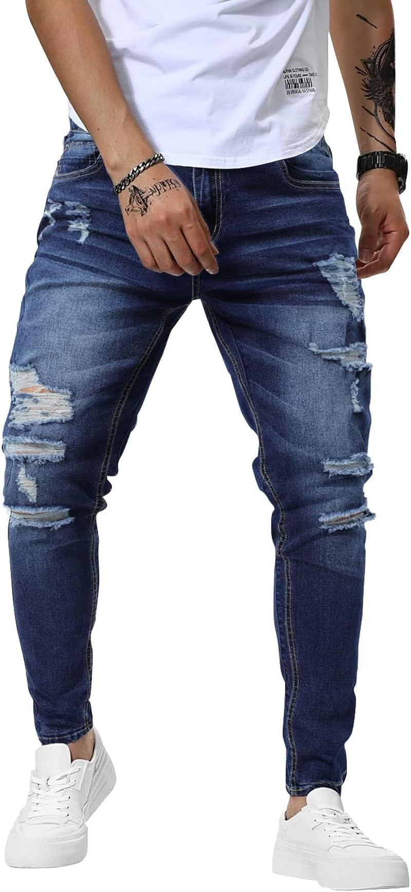 Mens Jeans Slim Fit Skinny Denim Stretch Tapered Pants