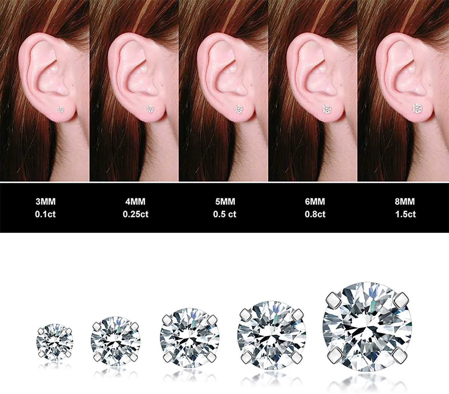 5 Pairs Cubic Zirconia Hypoallergenic Stud Earrings for Women 