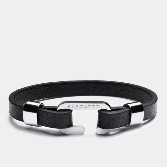 Black Leather Rope Mens Bracelet - Minimalist Clasp Bracelet 